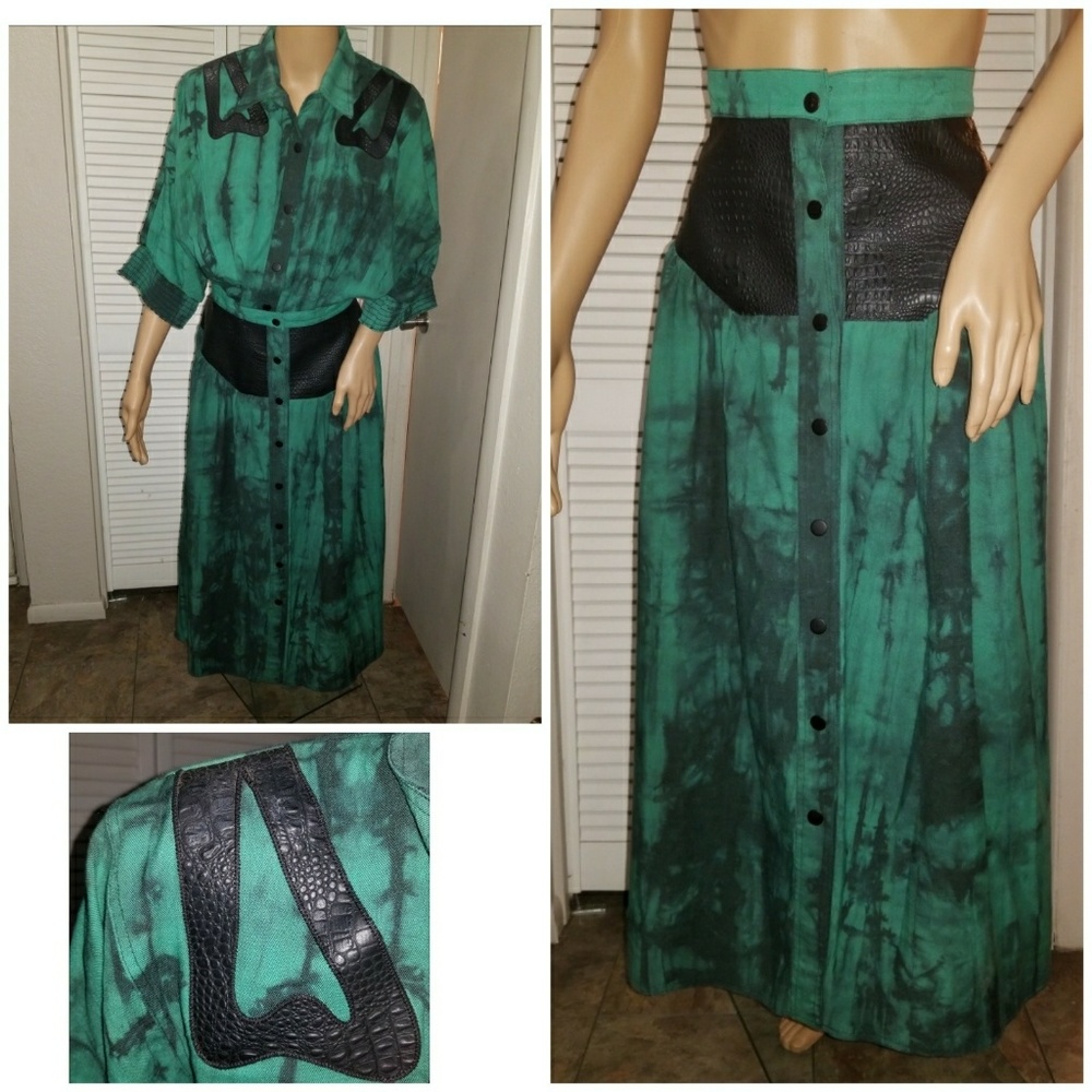 Two piece tie dye leather embroidered set